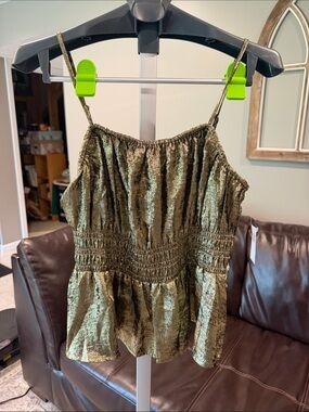 Old Navy Metallic Gold Smocked Peplum Cami